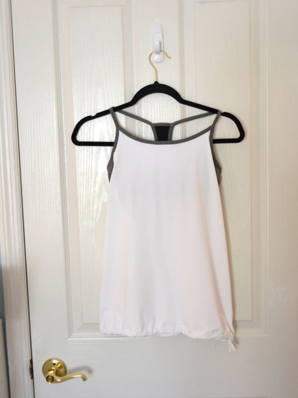 Fabletics “Norwalk” White and Grey Layered Racerback Tank with Built-In Bra - Picture 3 of 11